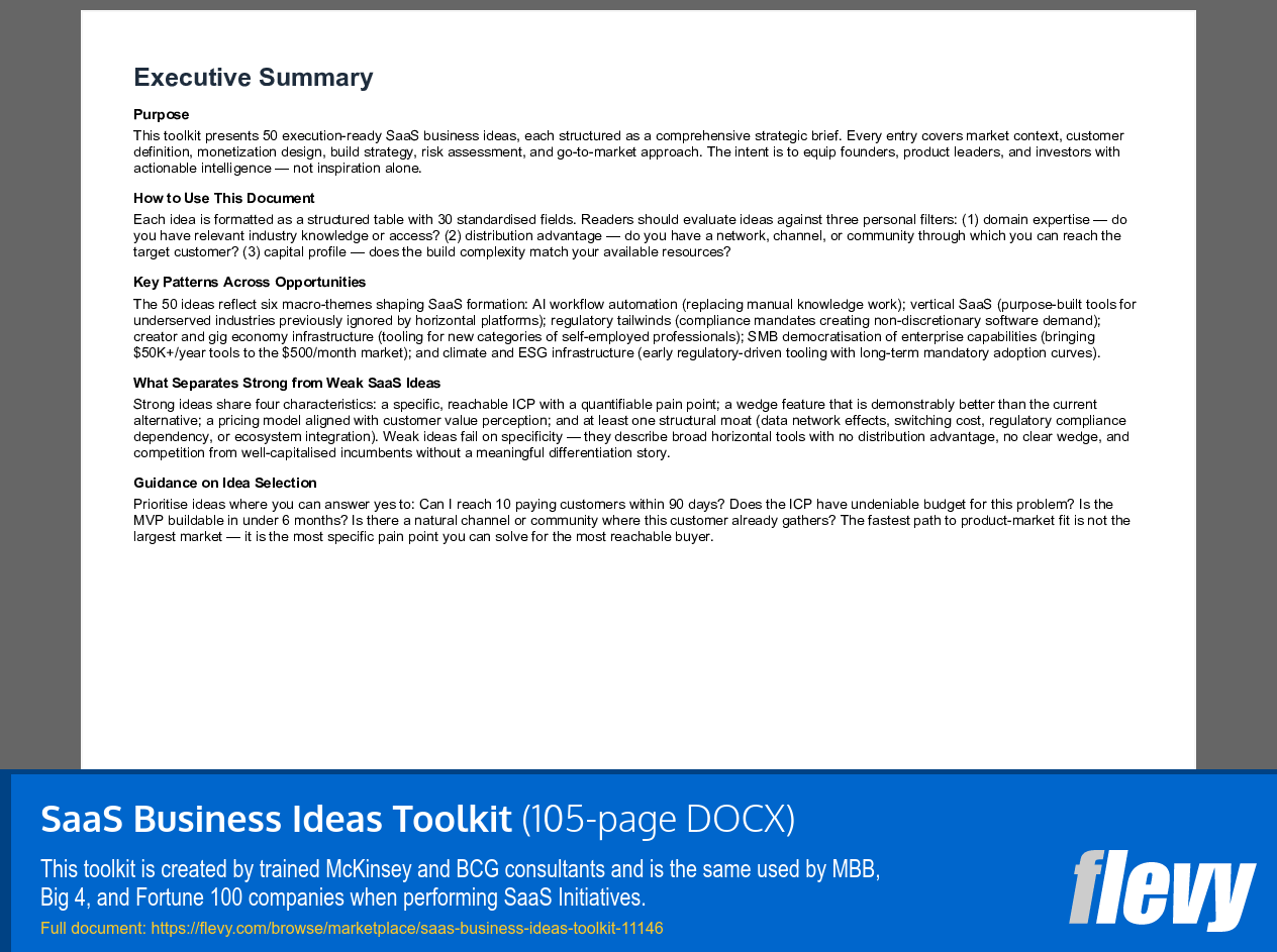 SaaS Business Ideas Toolkit (105-page Word document) Preview Image