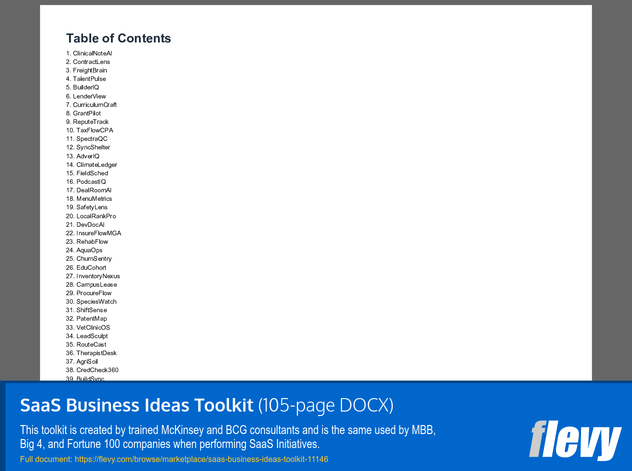 SaaS Business Ideas Toolkit (105-page Word document) Preview Image