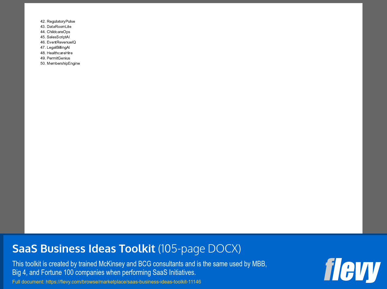 SaaS Business Ideas Toolkit (105-page Word document) Preview Image
