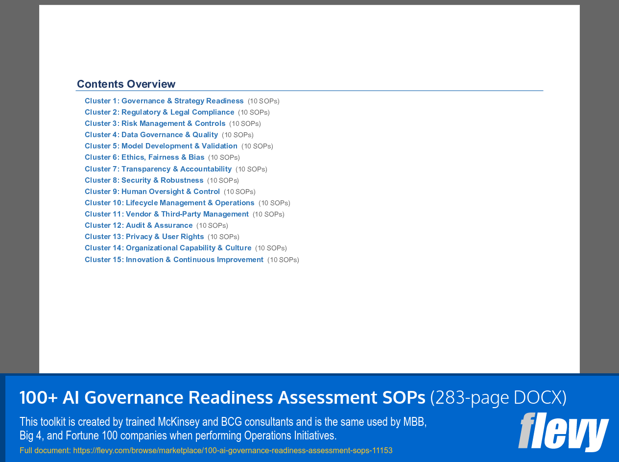 100+ AI Governance Readiness Assessment SOPs (283-page Word document) Preview Image