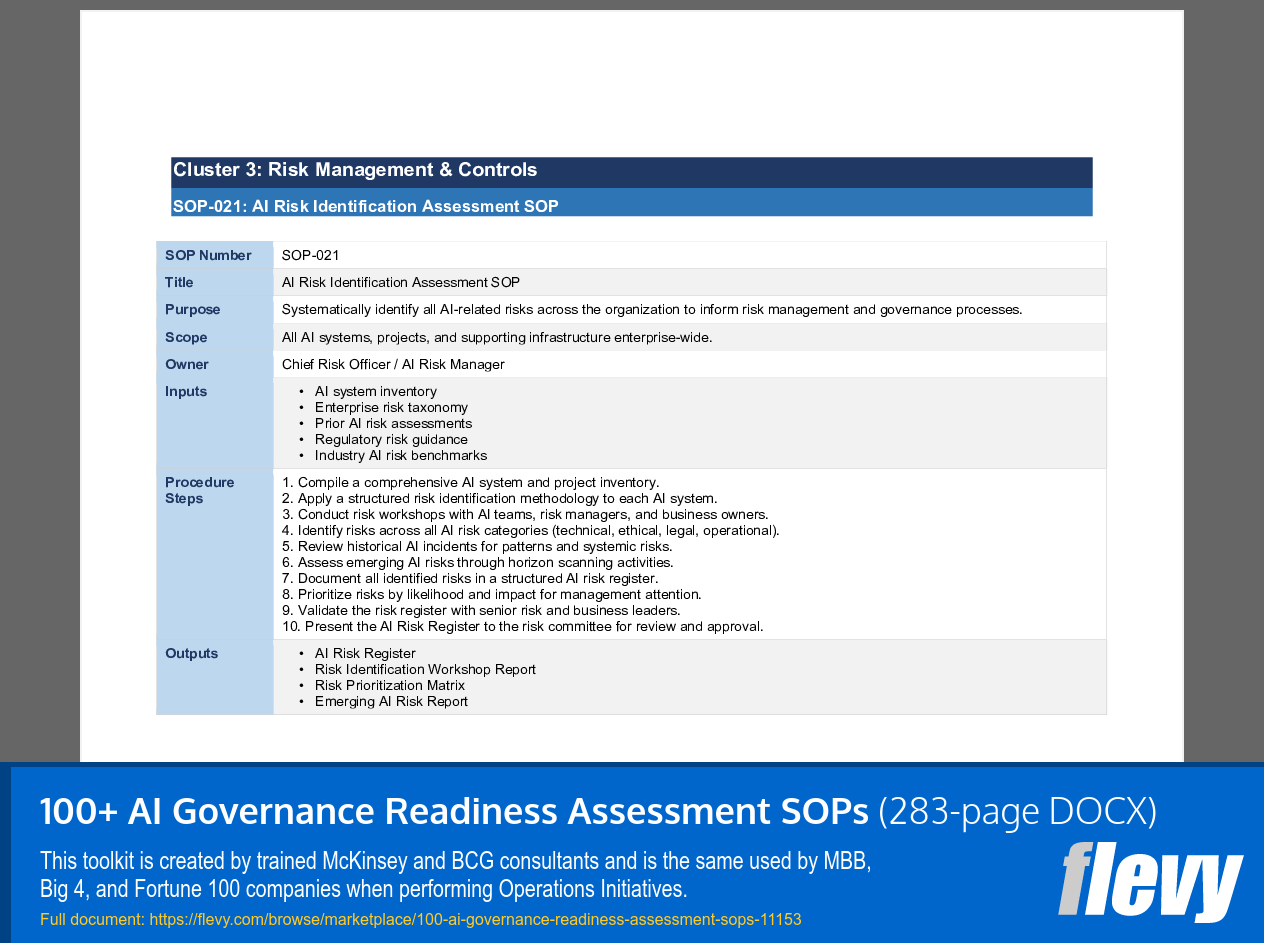 100+ AI Governance Readiness Assessment SOPs (283-page Word document) Preview Image