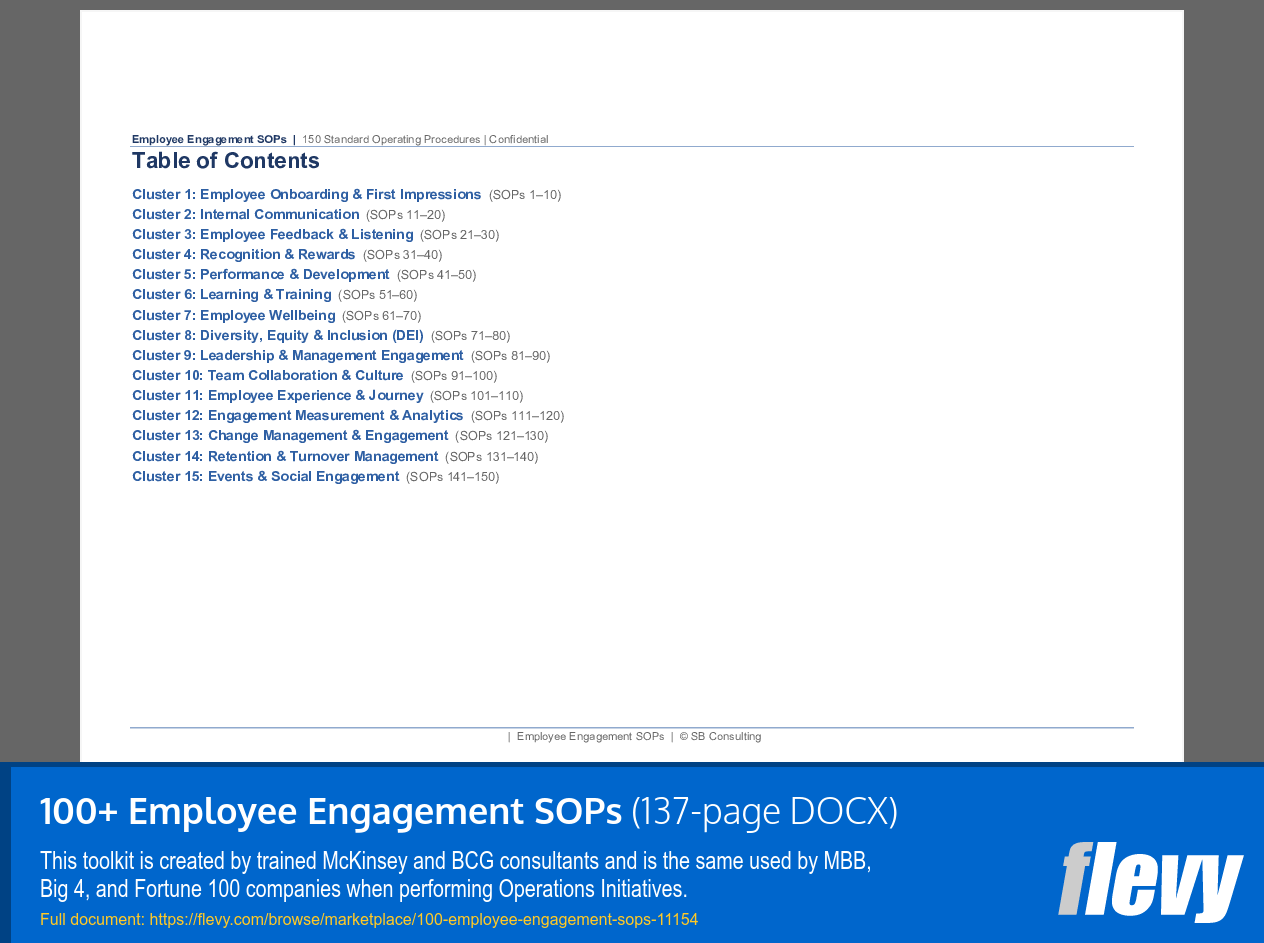 100+ Employee Engagement SOPs (137-page Word document) Preview Image