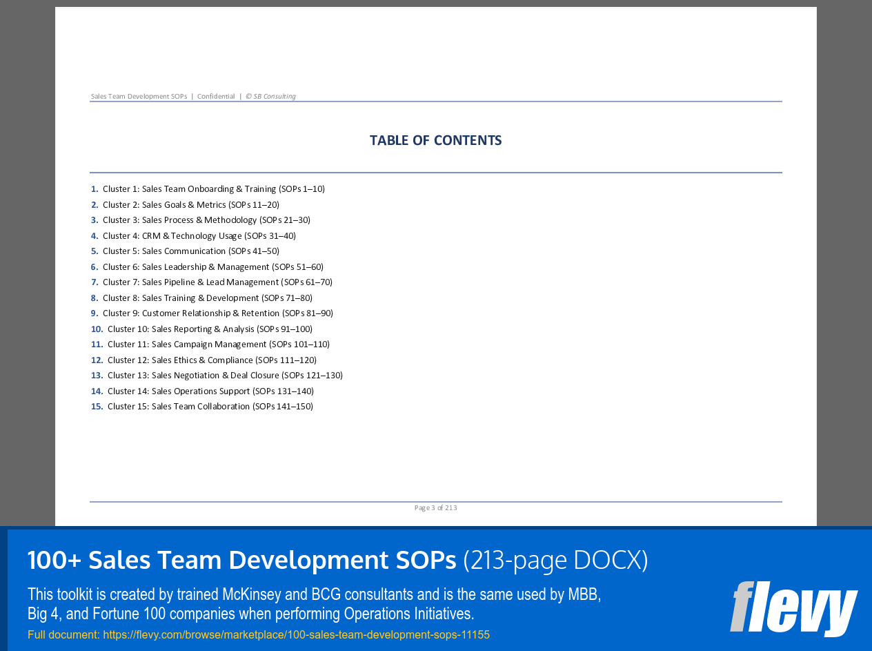 100+ Sales Team Development SOPs (213-page Word document) Preview Image