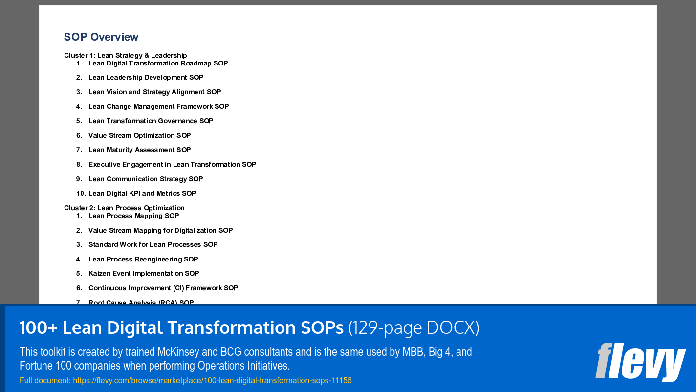100+ Lean Digital Transformation SOPs (129-page Word document) Preview Image