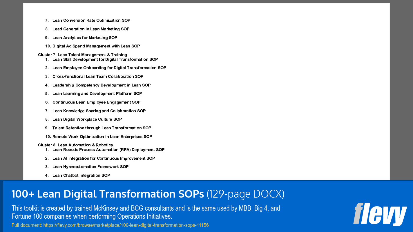 100+ Lean Digital Transformation SOPs (129-page Word document) Preview Image