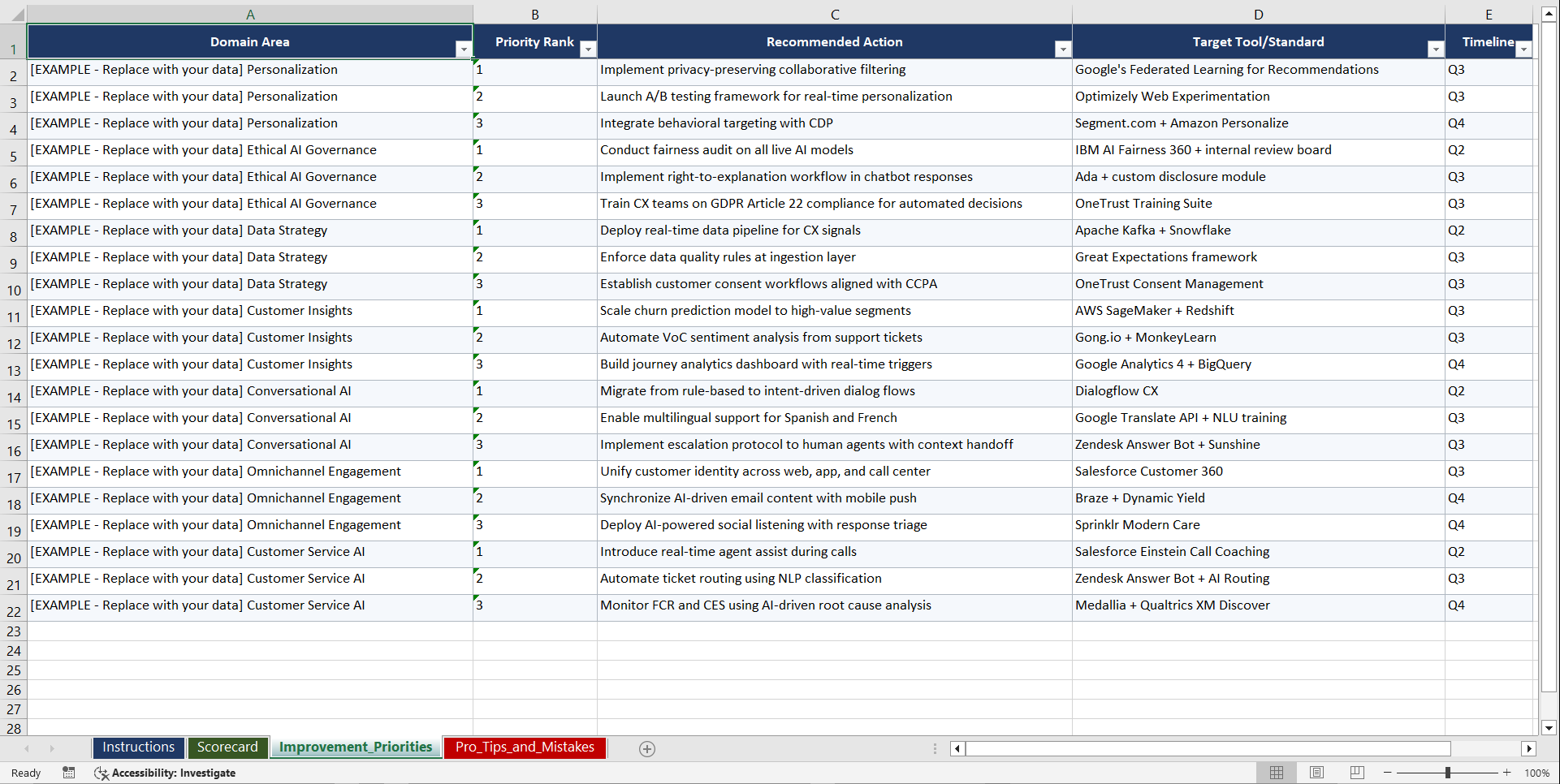 AI for Customer Experience Playbook (Excel template (XLSX)) Preview Image