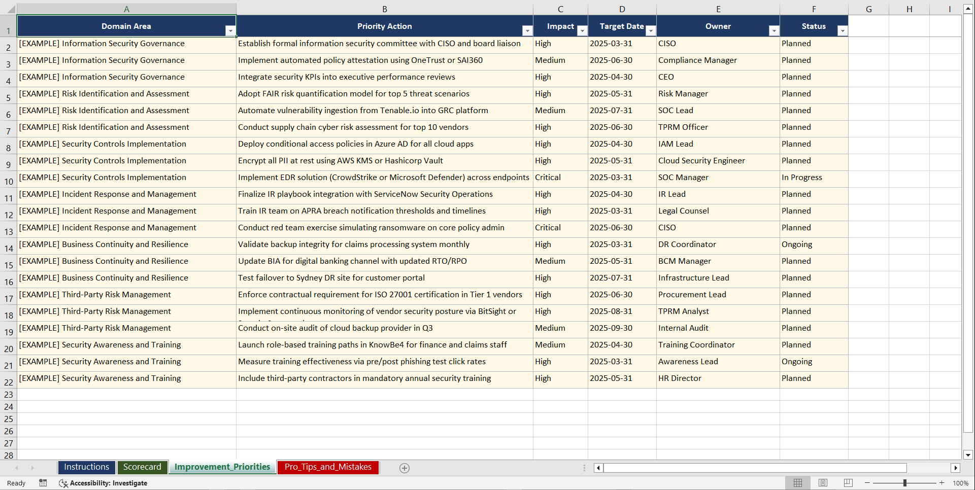 APRA CPS 234 Australian Prudential Security Playbook (Excel template (XLSX)) Preview Image