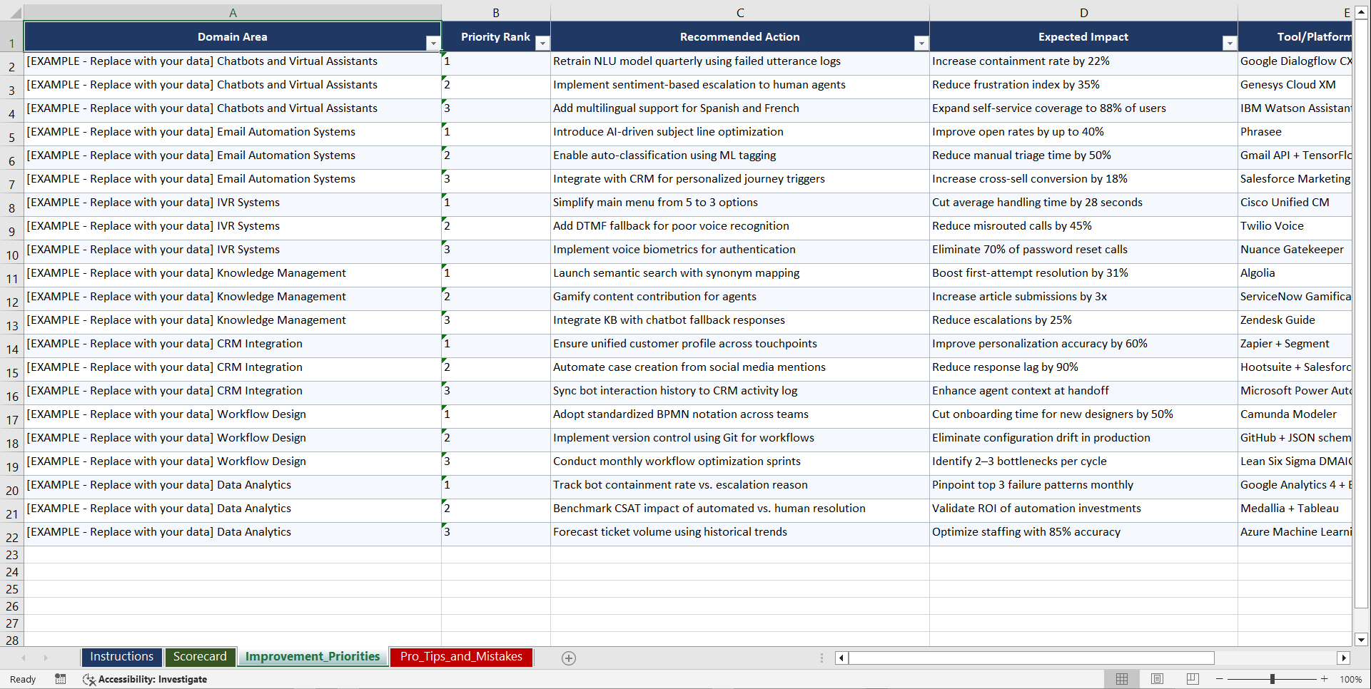 Automated Customer Service Workflows Playbook (Excel template (XLSX)) Preview Image