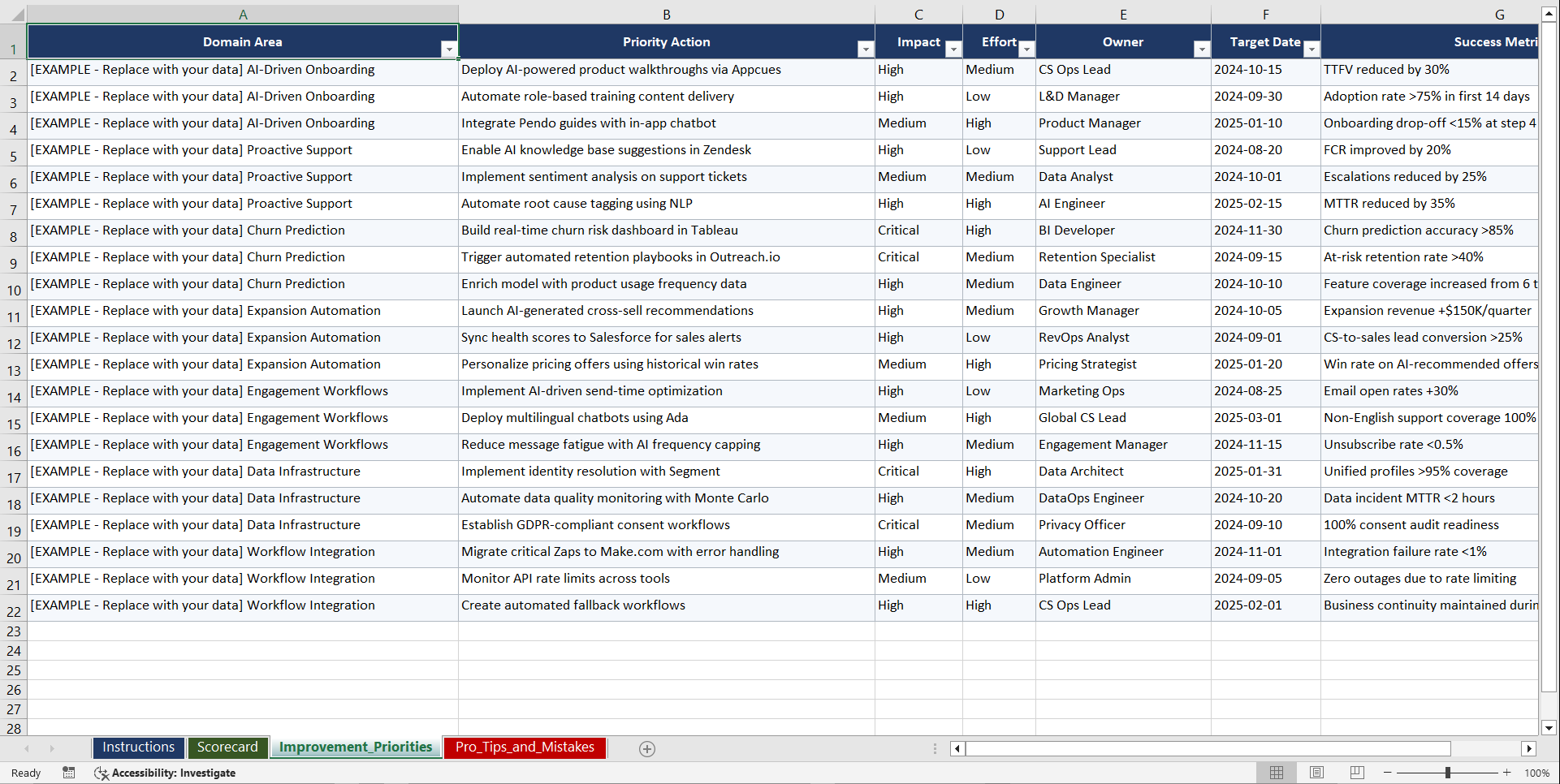 Automating Customer Success Workflows with AI Playbook (Excel template (XLSX)) Preview Image