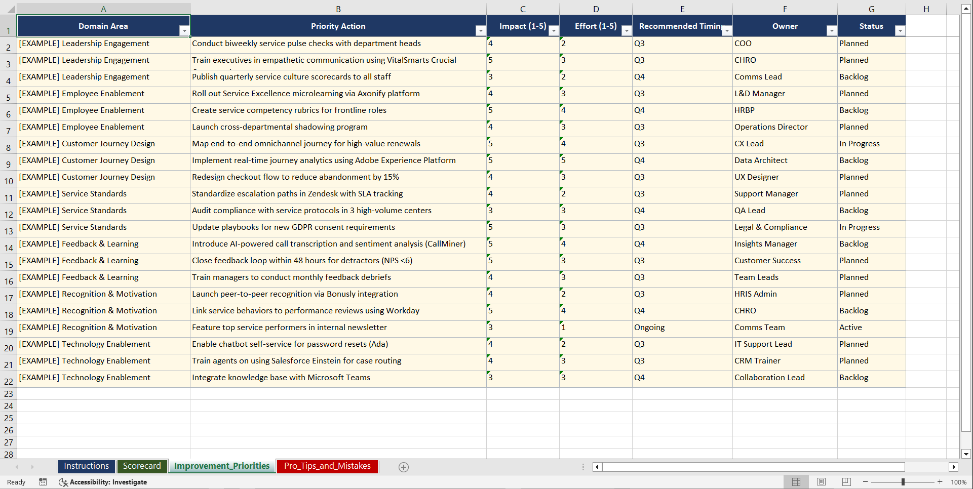Building a Service Culture Playbook (Excel template (XLSX)) Preview Image