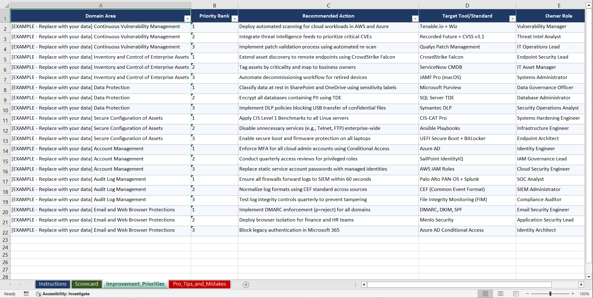 CIS Controls v8 Implementation Playbook (Excel template (XLSX)) Preview Image