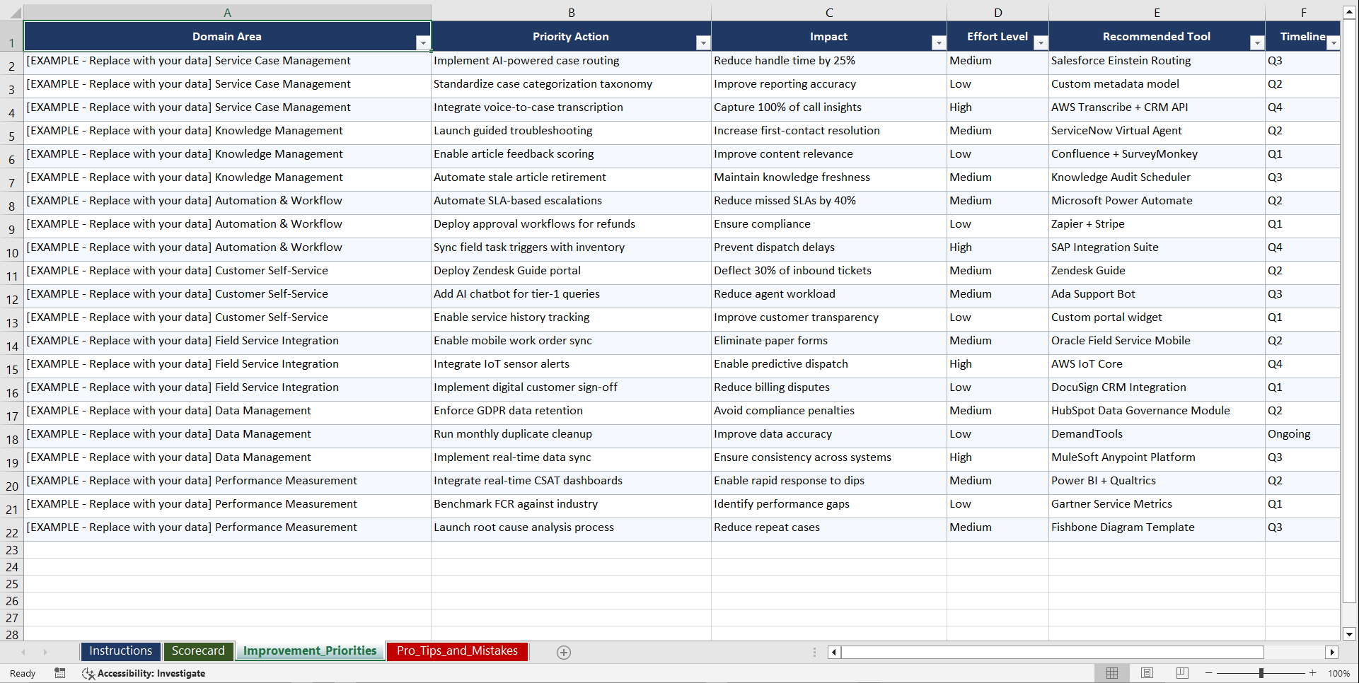 CRM Best Practices for Service Playbook (Excel template (XLSX)) Preview Image