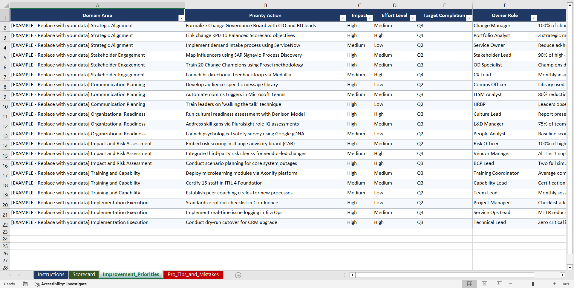 Change Management in Service Delivery Playbook (Excel template (XLSX)) Preview Image