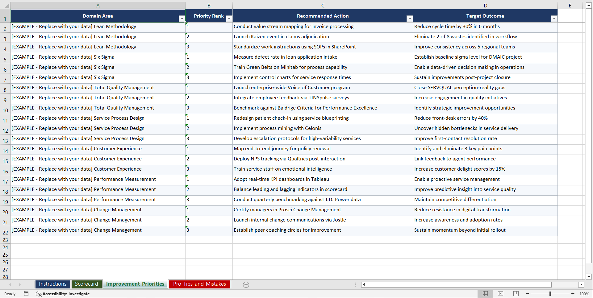 Continuous Improvement in Service Playbook (Excel template (XLSX)) Preview Image