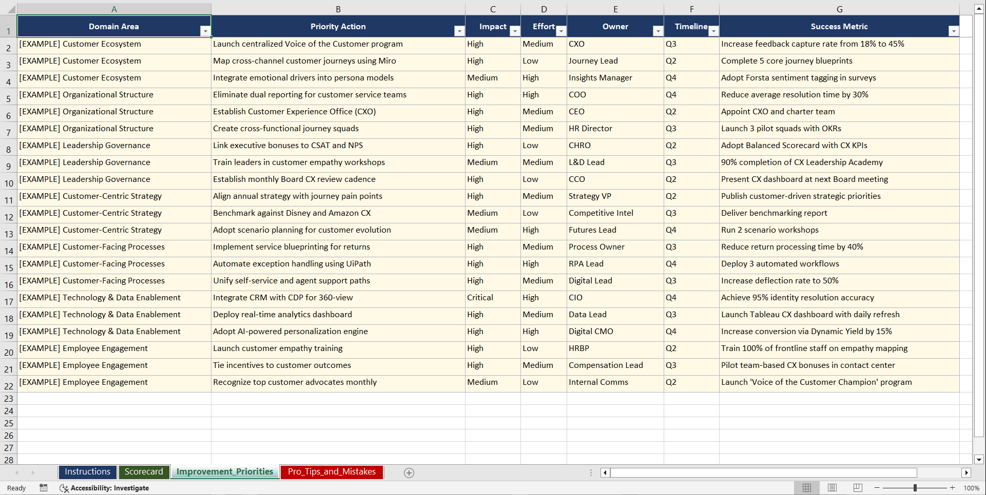 Customer Centric Organization Design Playbook (Excel template (XLSX)) Preview Image