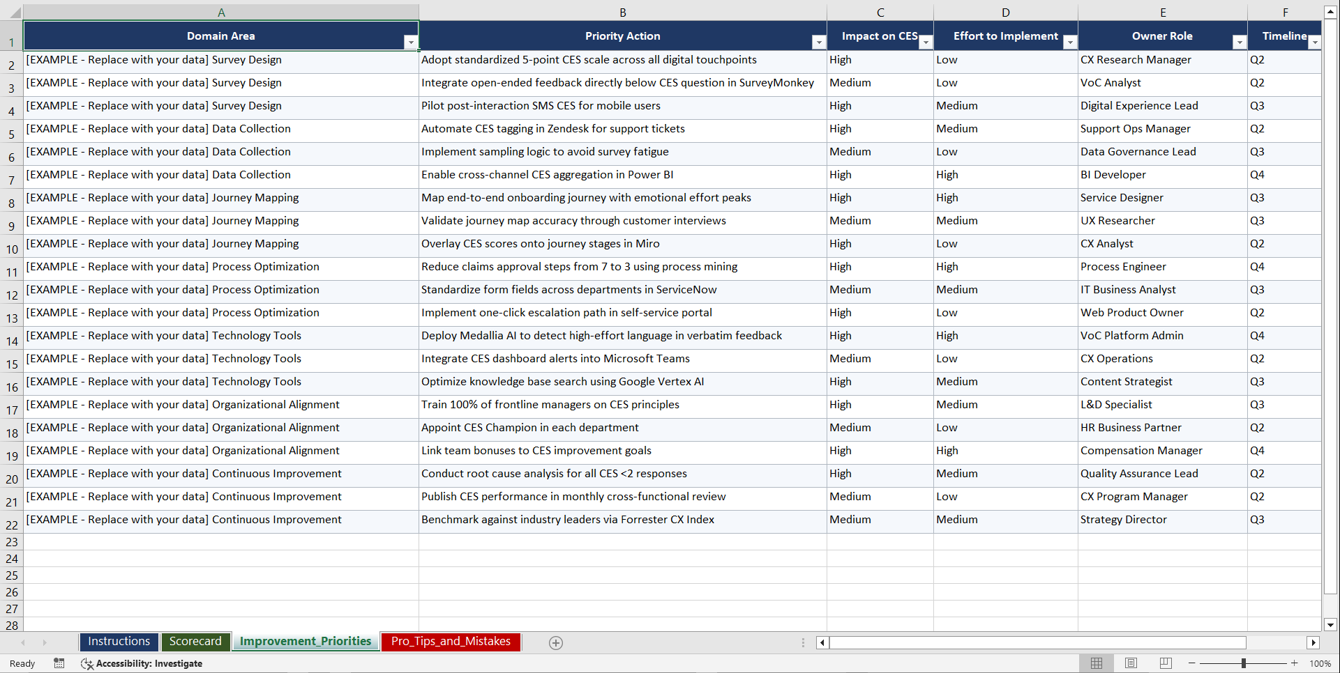 Customer Effort Score Optimization Playbook (Excel template (XLSX)) Preview Image