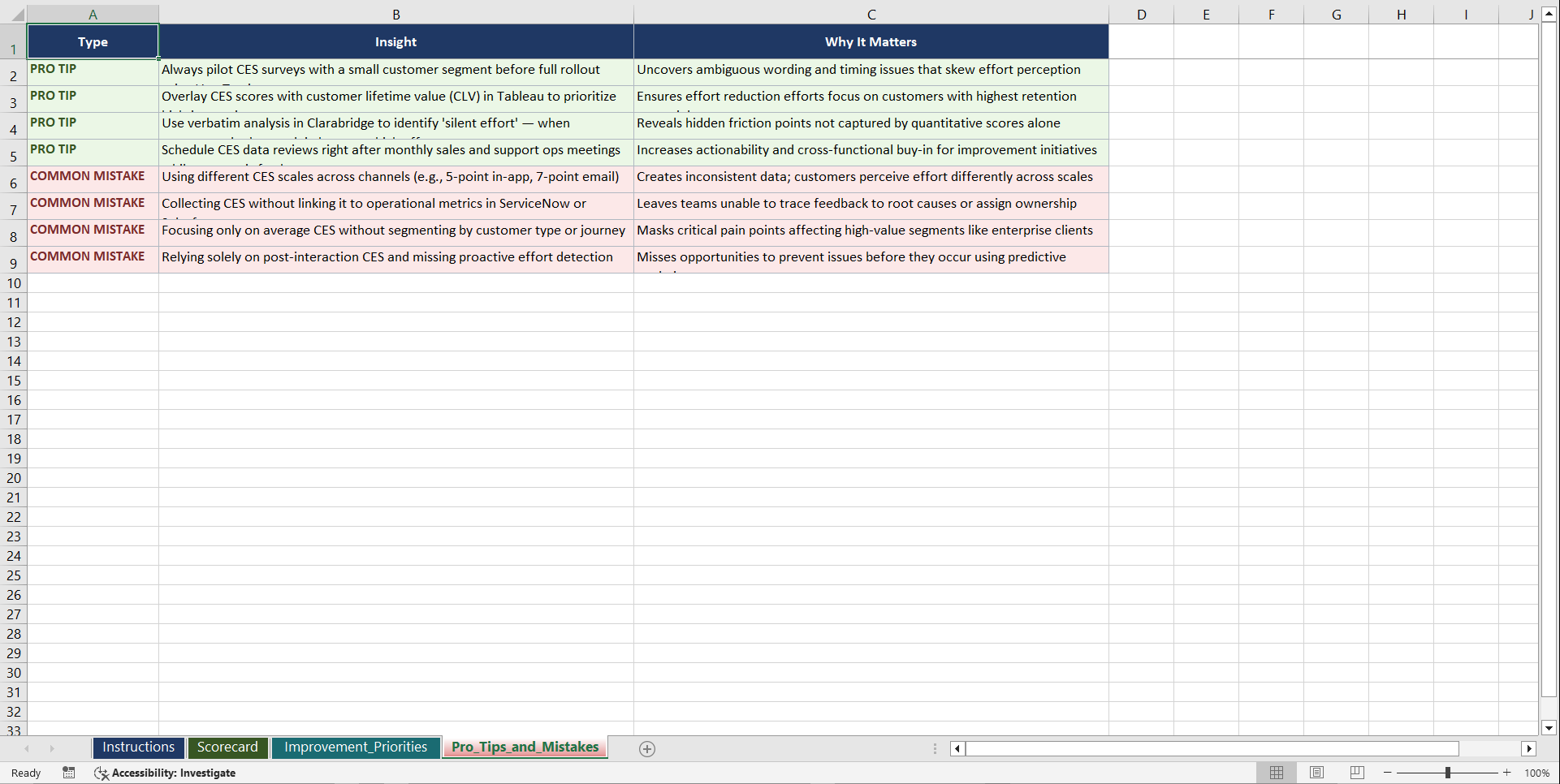 Customer Effort Score Optimization Playbook (Excel template (XLSX)) Preview Image