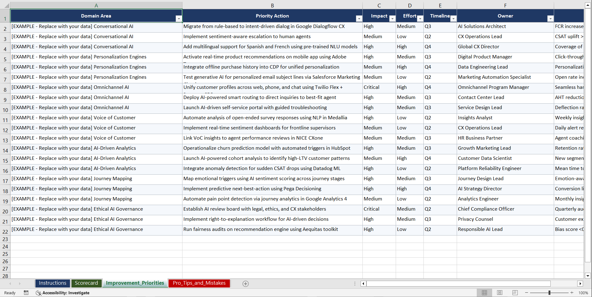 Customer Experience with AI Playbook (Excel template (XLSX)) Preview Image