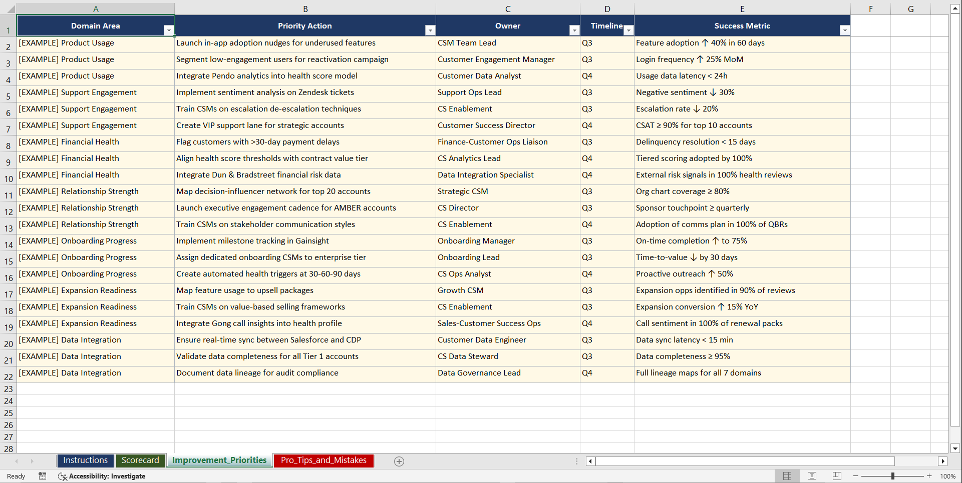 Customer Health Score Design Playbook (Excel template (XLSX)) Preview Image