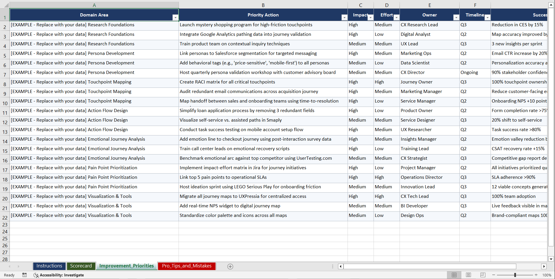 Customer Journey Mapping Playbook (Excel template (XLSX)) Preview Image
