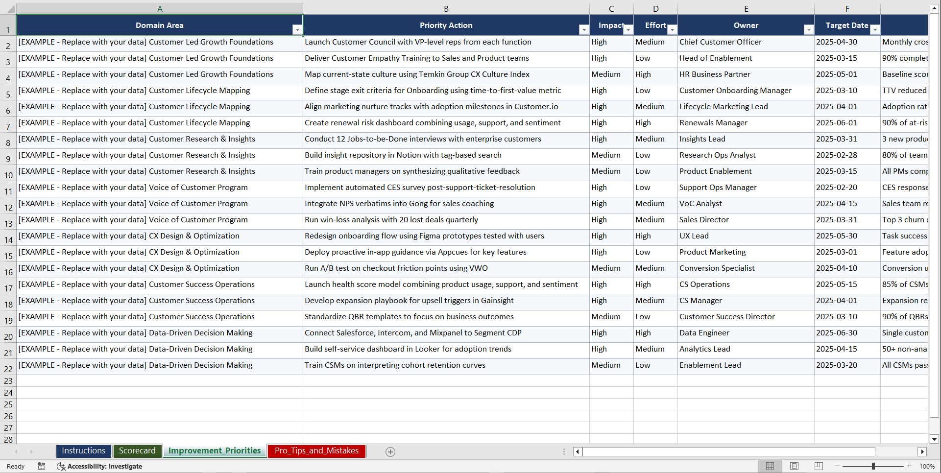 Customer Led Growth Playbook (Excel template (XLSX)) Preview Image