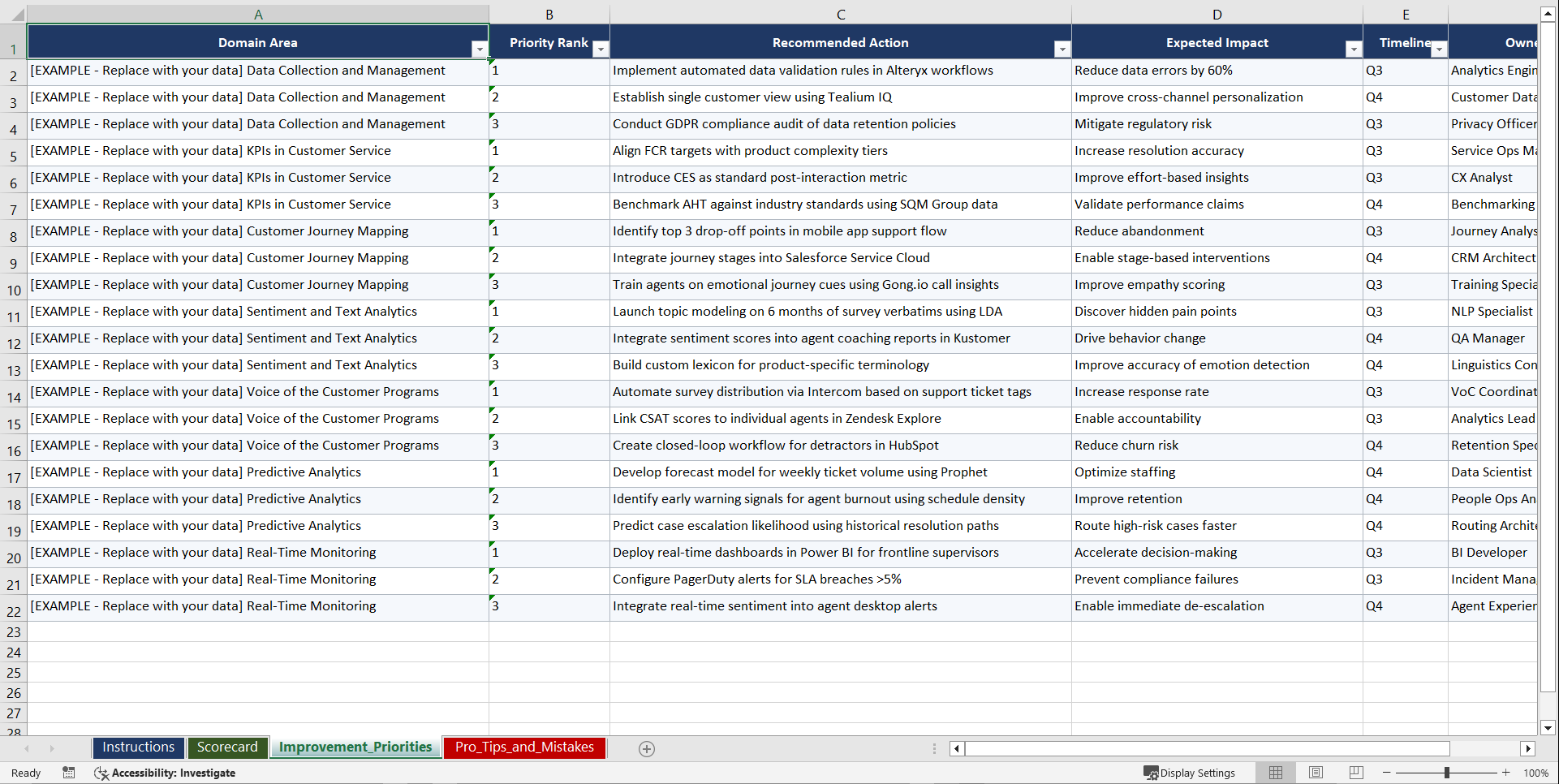 Customer Service Analytics Playbook (Excel template (XLSX)) Preview Image