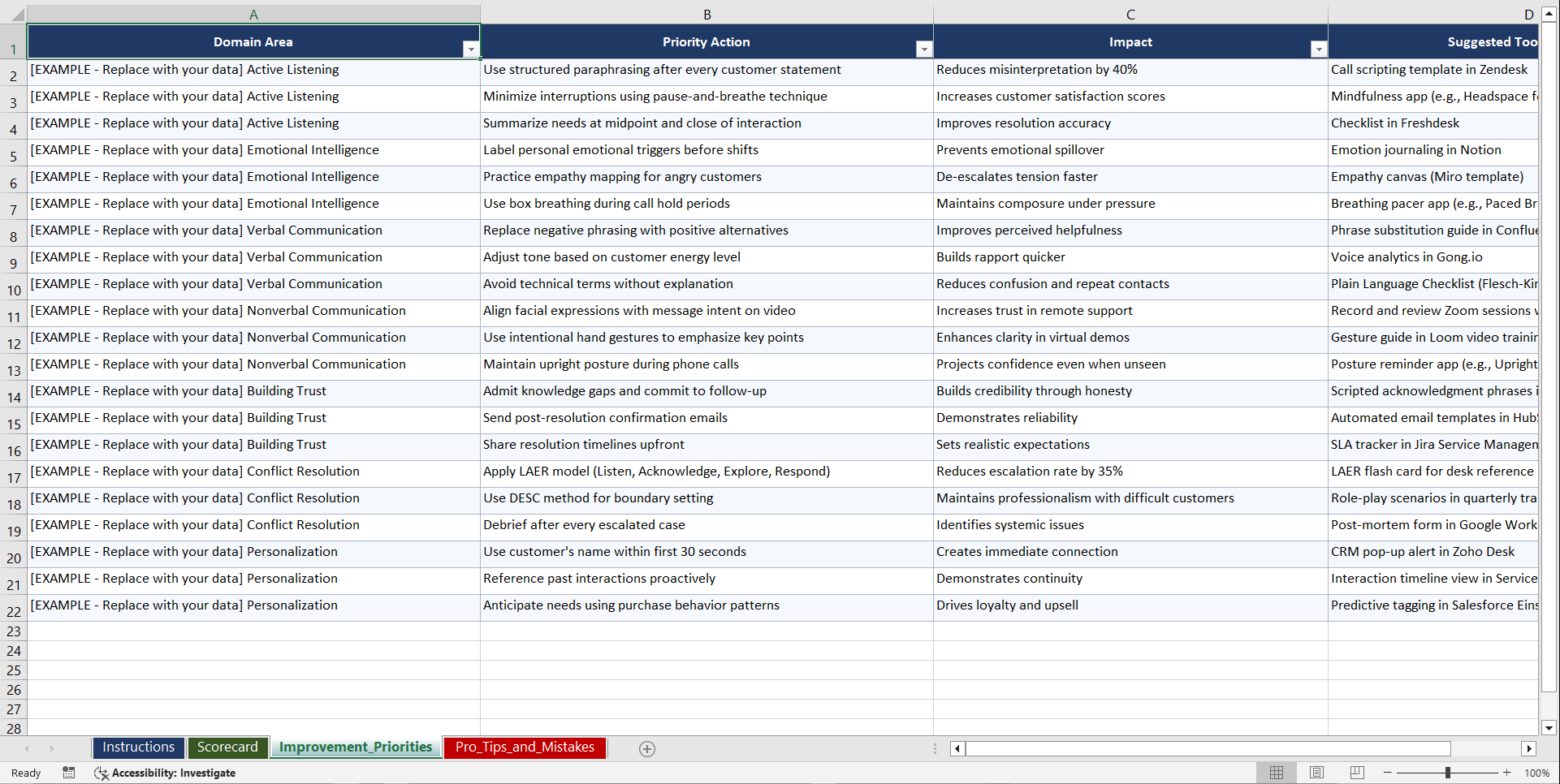 Customer Service Soft Skills That Win Loyalty Playbook (Excel template (XLSX)) Preview Image