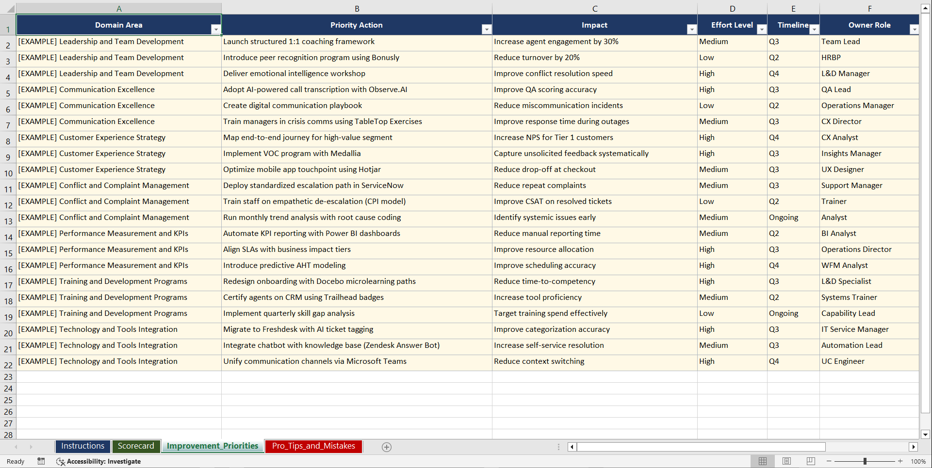 Customer Service for Managers Playbook (Excel template (XLSX)) Preview Image