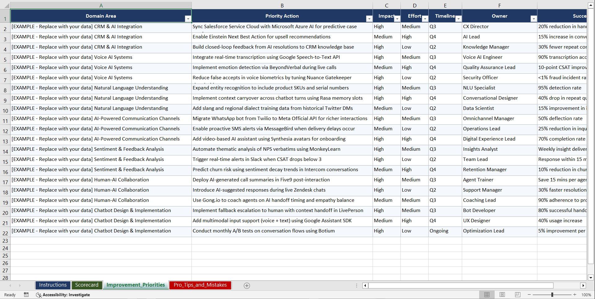 Customer Service with AI Playbook (Excel template (XLSX)) Preview Image