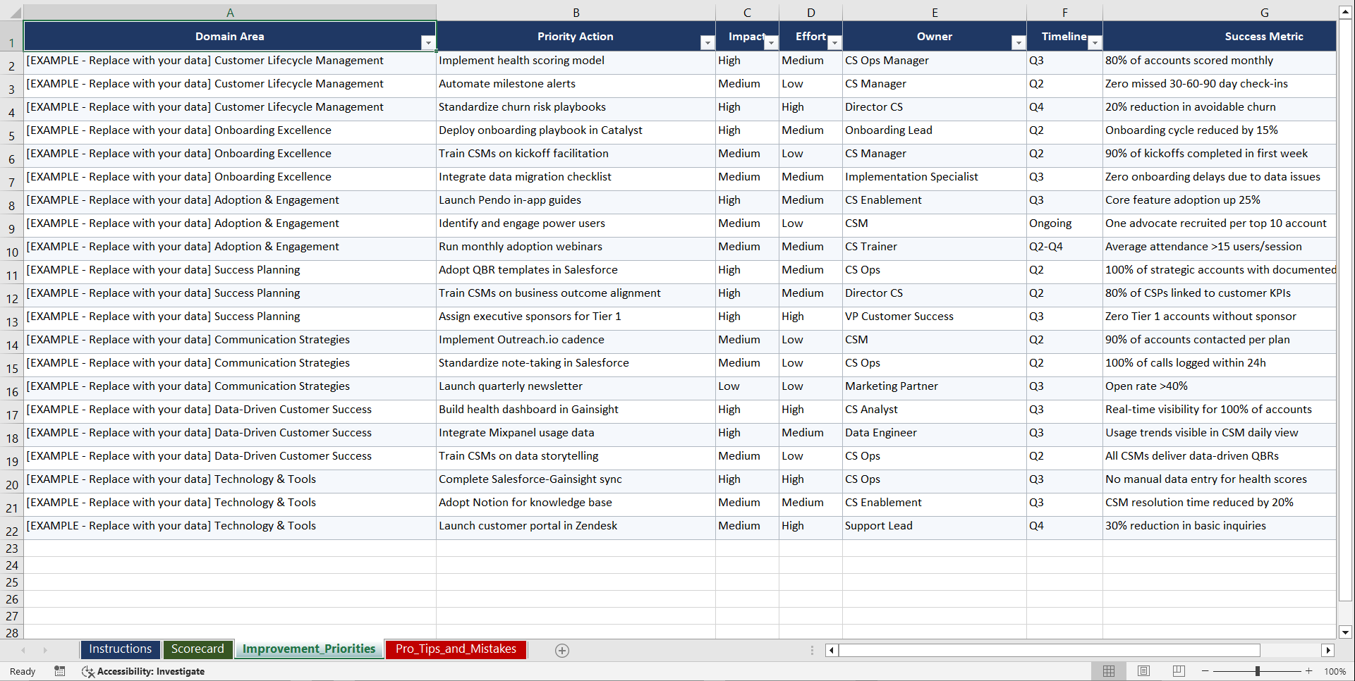 Customer Success Management Playbook (Excel template (XLSX)) Preview Image