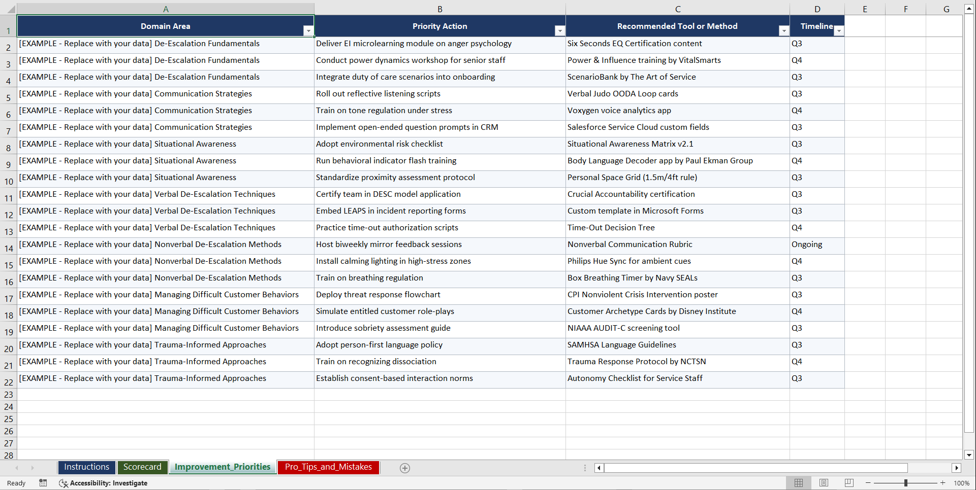 De Escalation Techniques for Service Playbook (Excel template (XLSX)) Preview Image