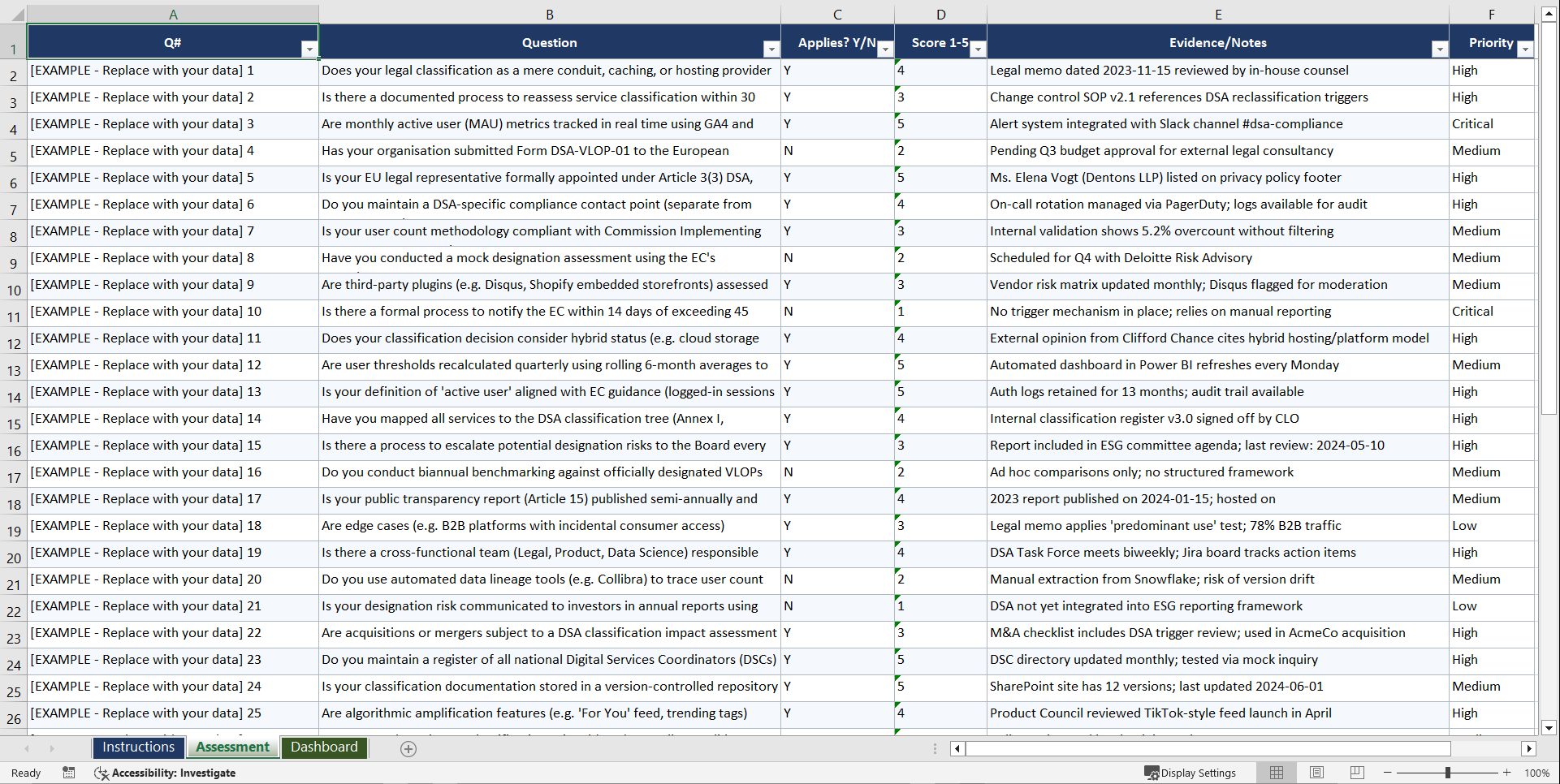 Digital Services Act Compliance Playbook (Excel template (XLSX)) Preview Image