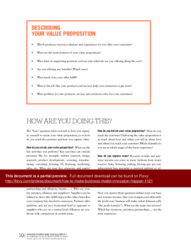 This is a partial preview of How to Make Business Model Innovation Happen (28-page PDF document). Full document is 28 pages. 