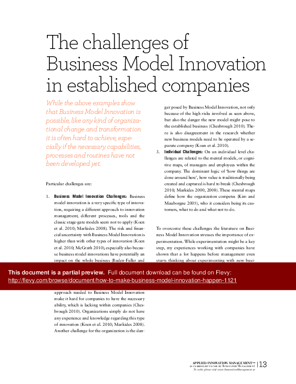 How to Make Business Model Innovation Happen (28-page PDF document) Preview Image