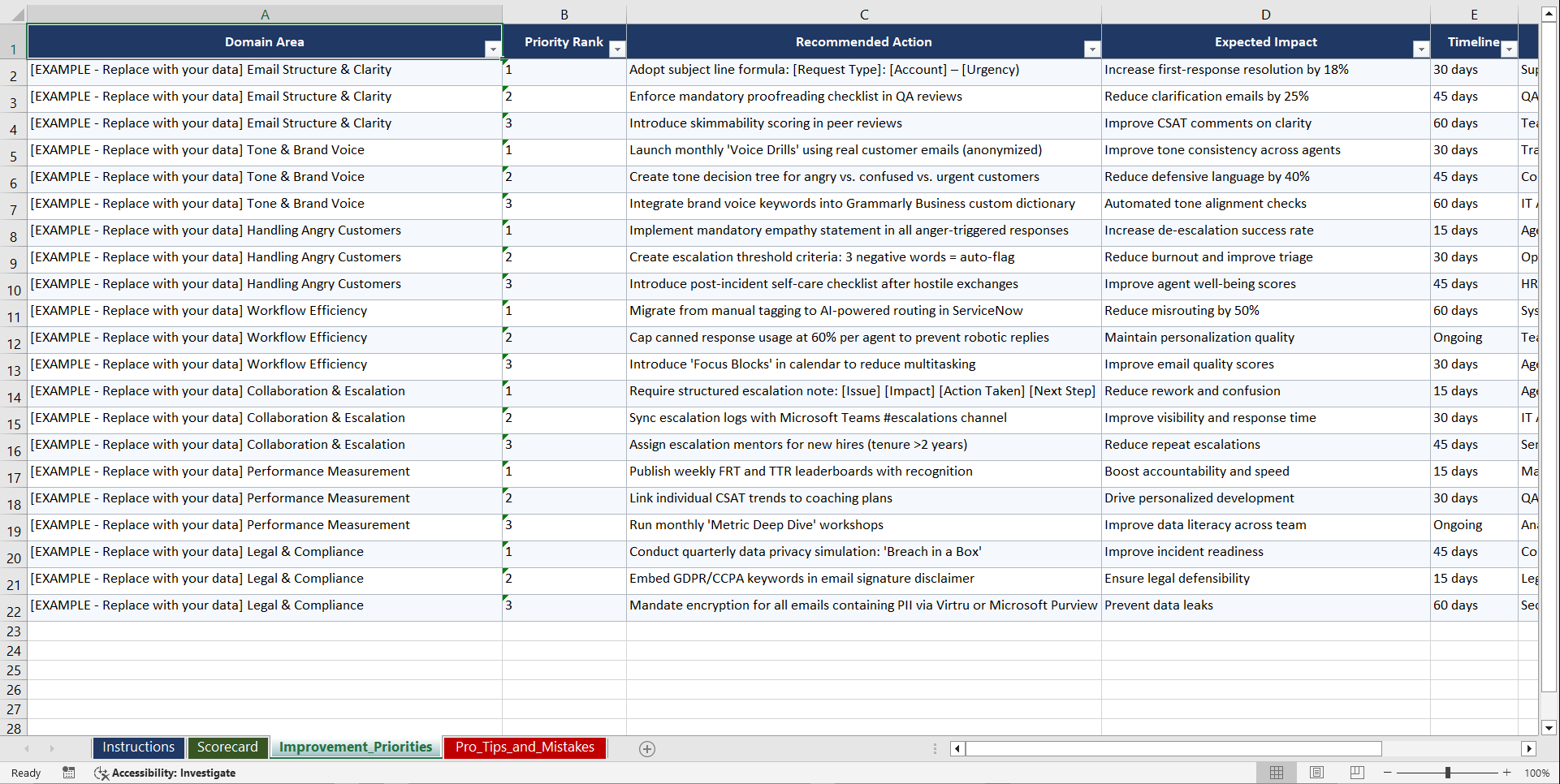 Email Customer Service Mastery Playbook (Excel template (XLSX)) Preview Image