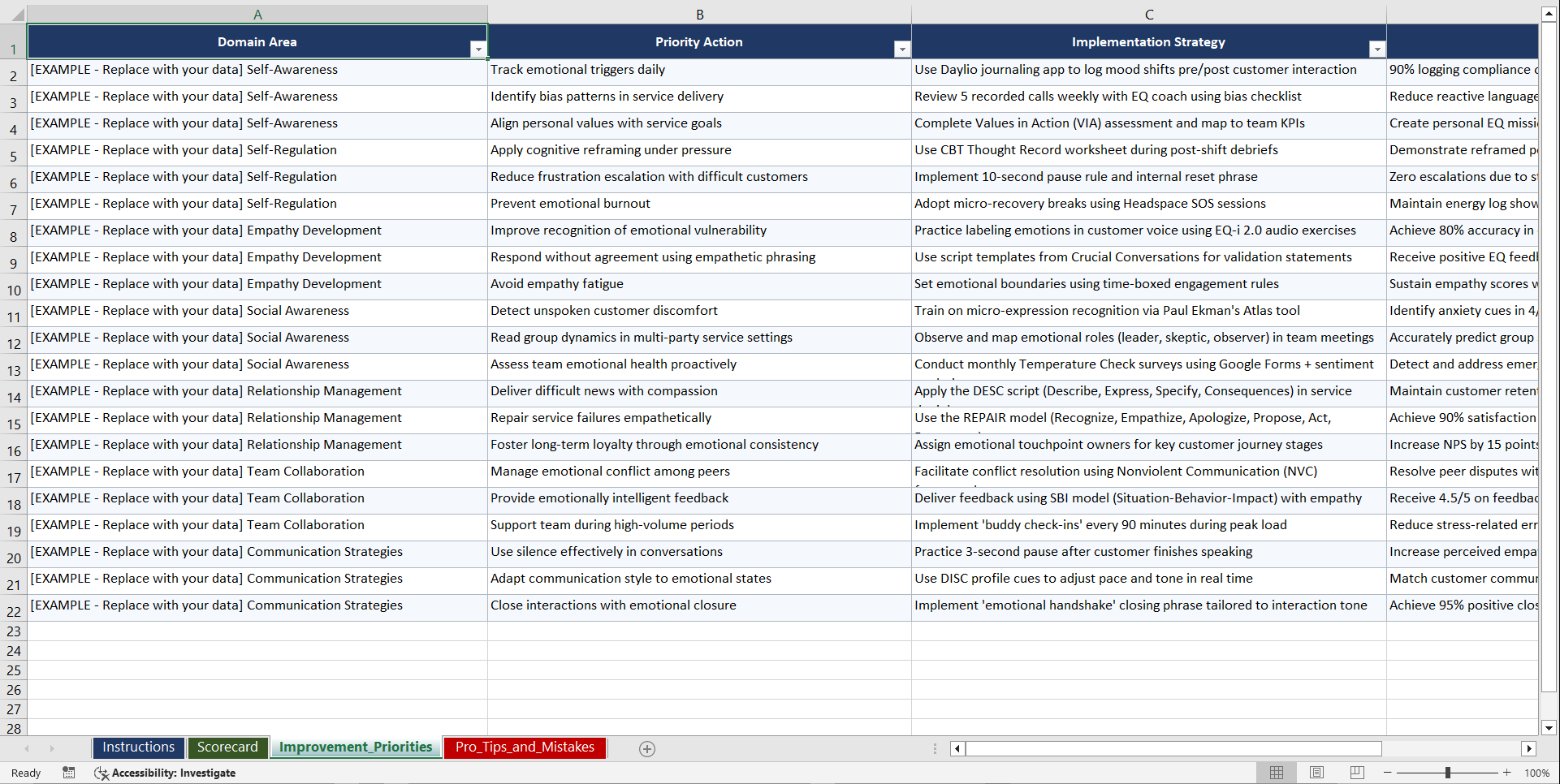 Emotional Intelligence in Service Playbook (Excel template (XLSX)) Preview Image