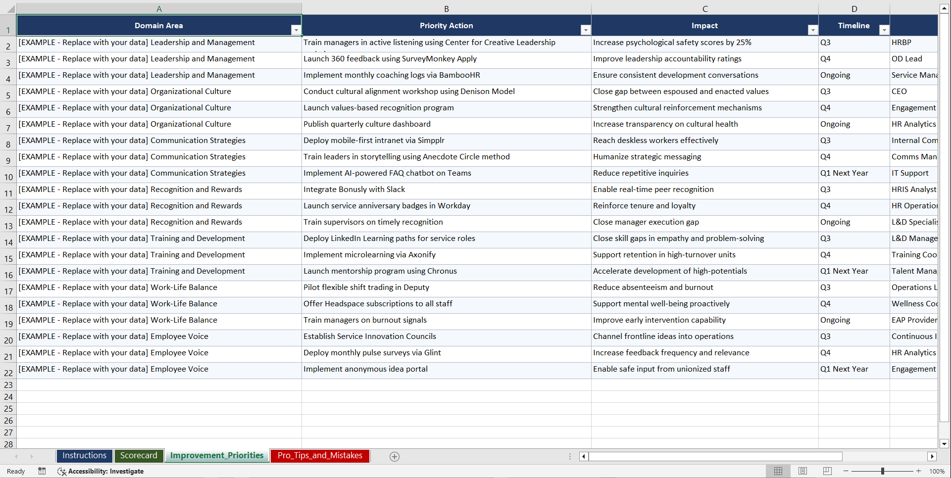 Employee Engagement in Service Playbook (Excel template (XLSX)) Preview Image
