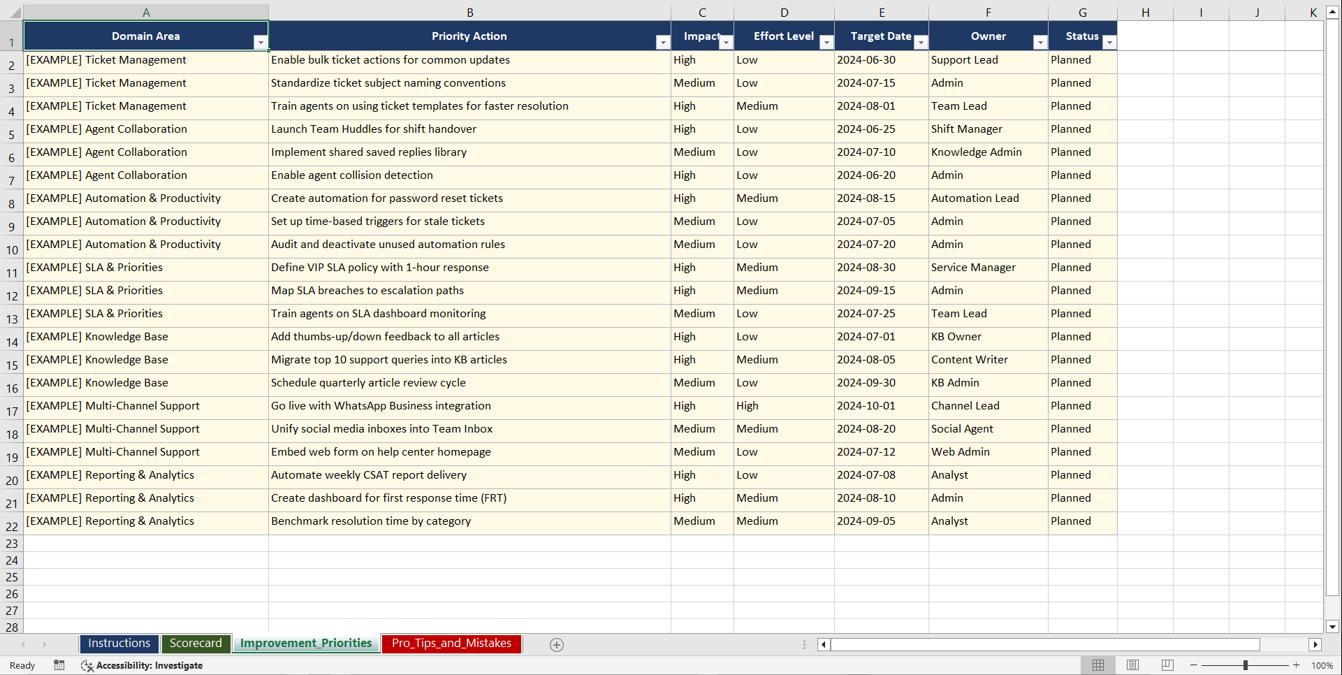 Freshdesk for Service Teams Playbook (Excel template (XLSX)) Preview Image