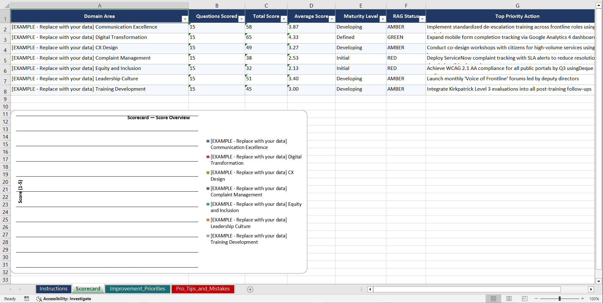 Government Customer Service Excellence Playbook (Excel template (XLSX)) Preview Image