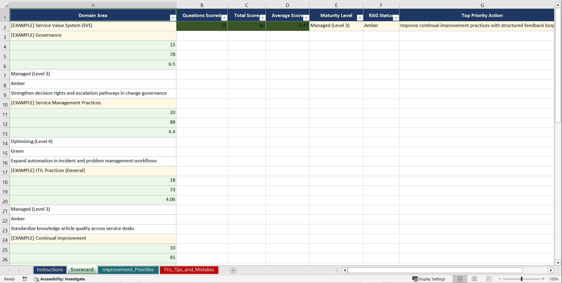 ITIL 4 for Service Professionals Playbook (Excel template (XLSX)) Preview Image