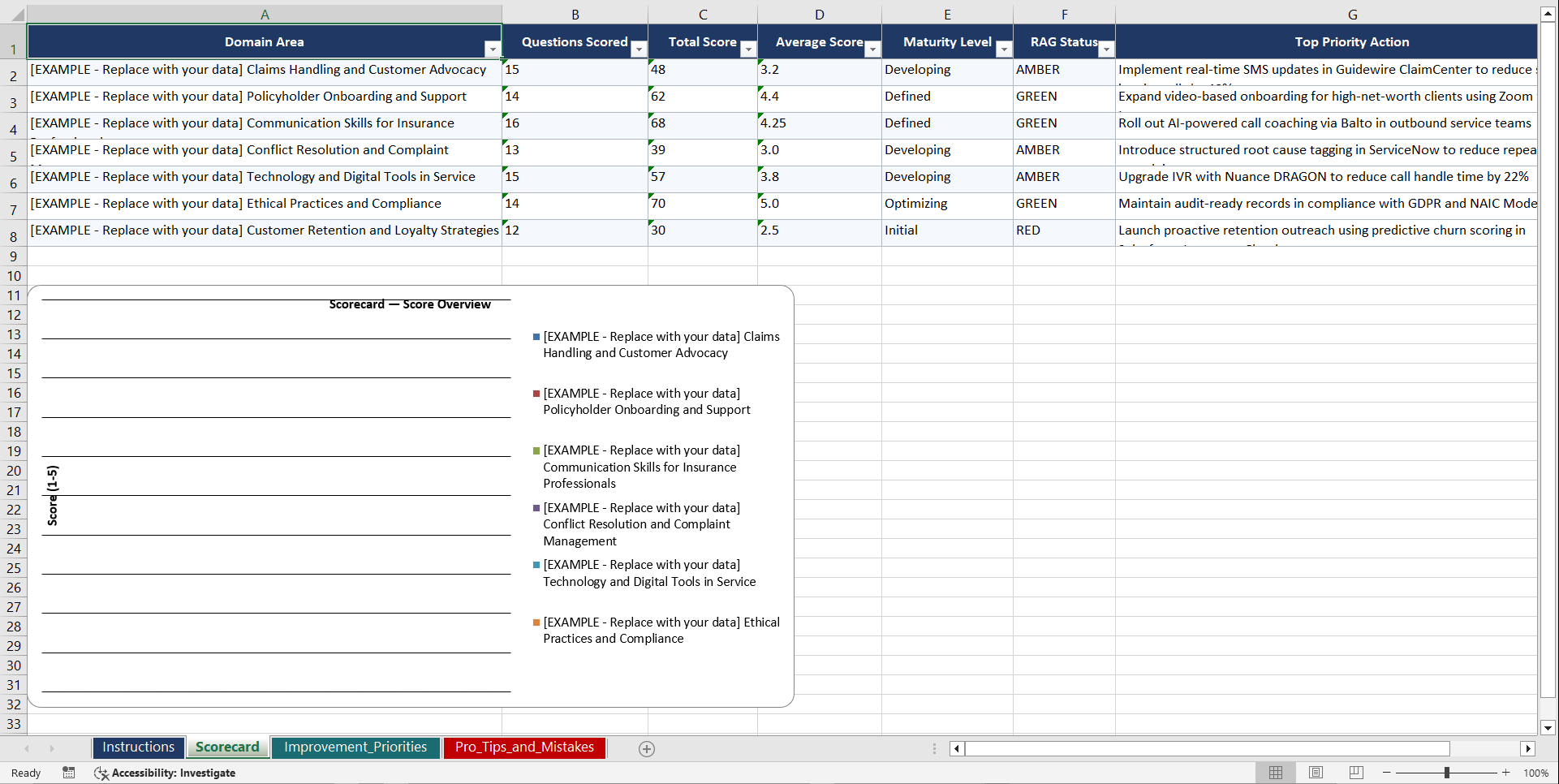 Insurance Customer Service Excellence Playbook (Excel template (XLSX)) Preview Image