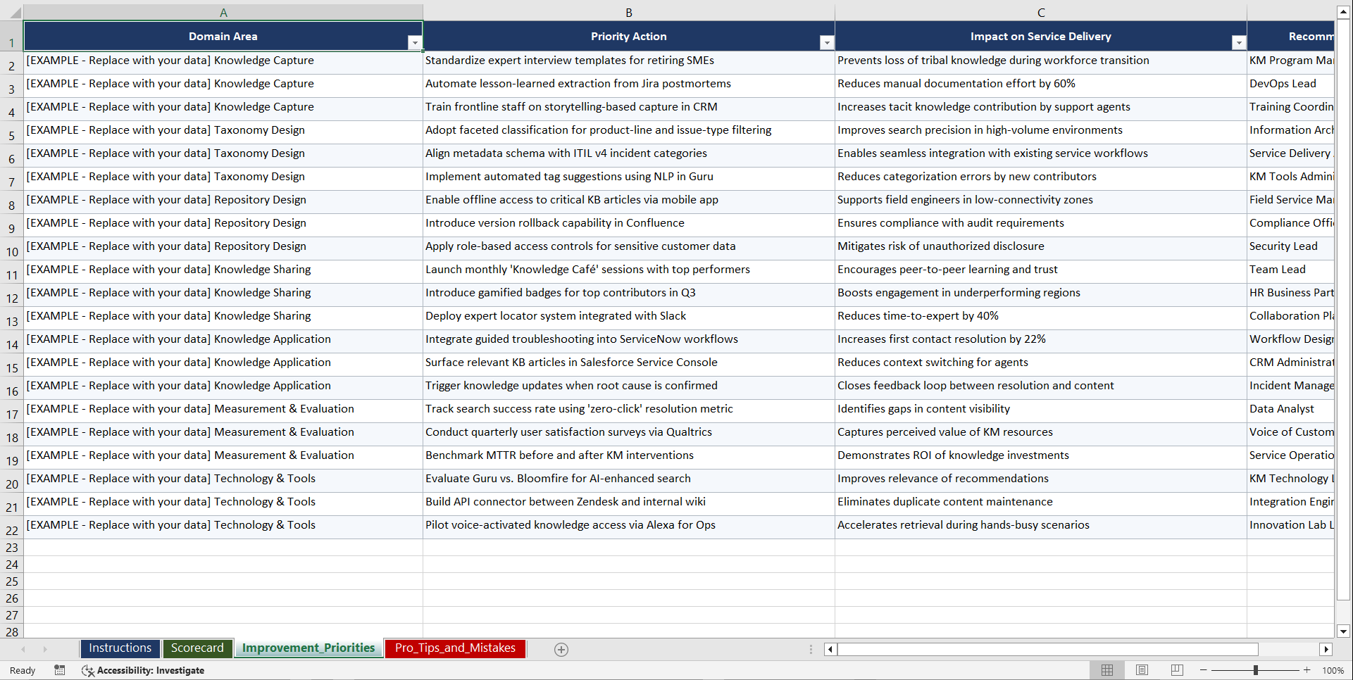 Knowledge Management for Service Teams Playbook (Excel template (XLSX)) Preview Image