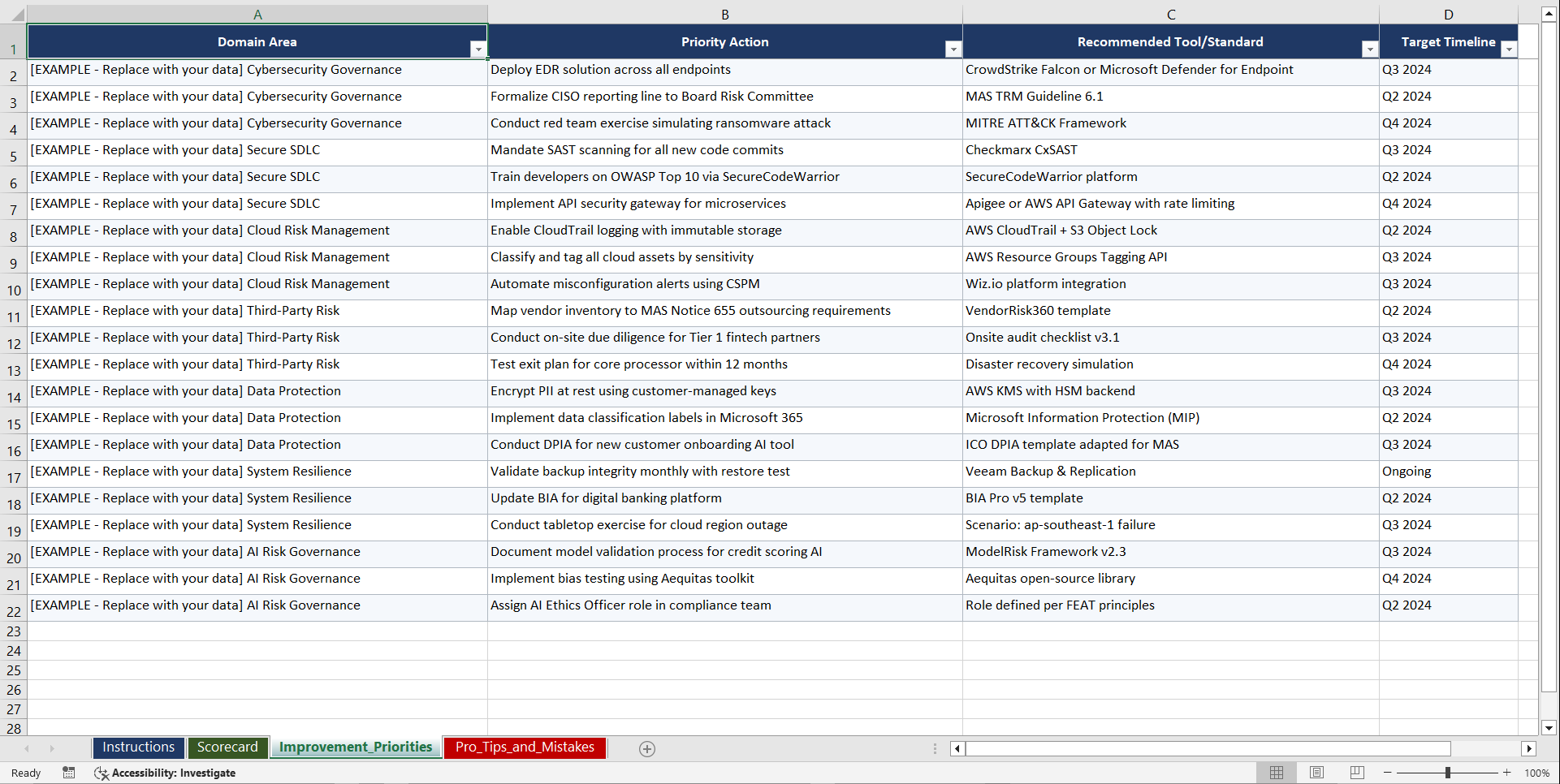 MAS TRM Singapore Financial Technology Risk Playbook (Excel template (XLSX)) Preview Image