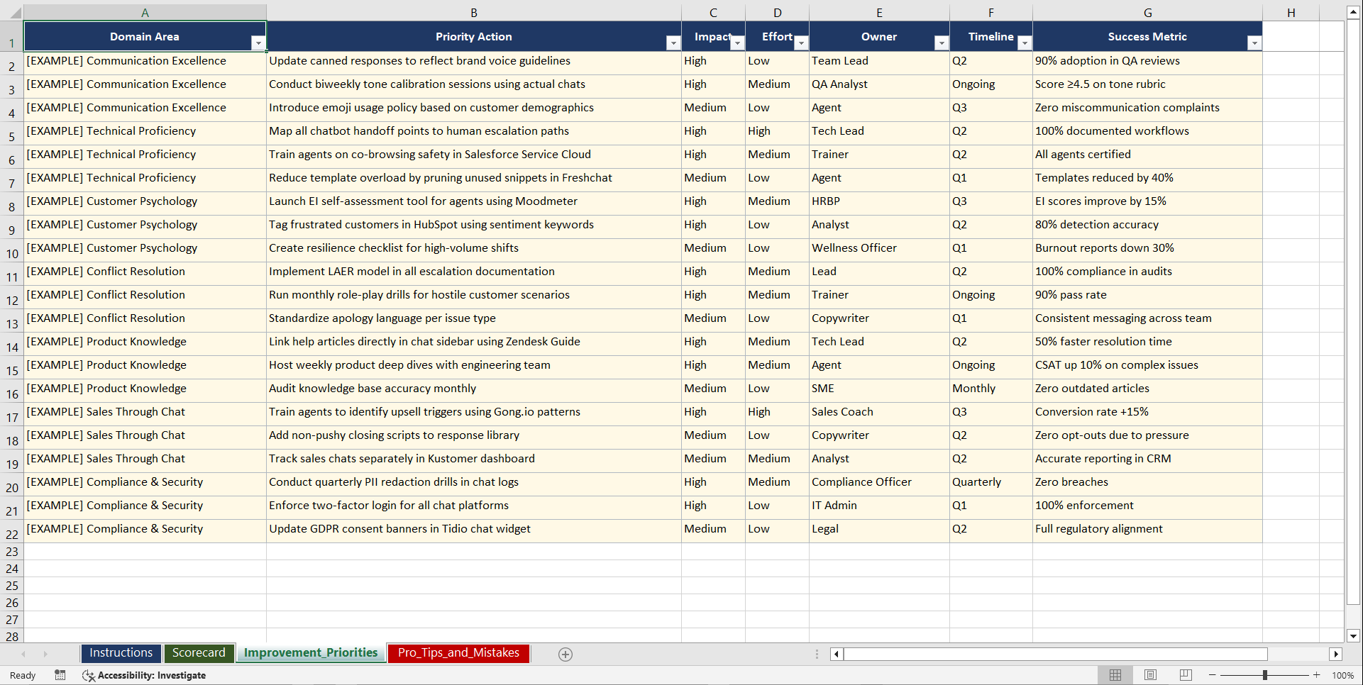 Master Live Chat Customer Service Playbook (Excel template (XLSX)) Preview Image