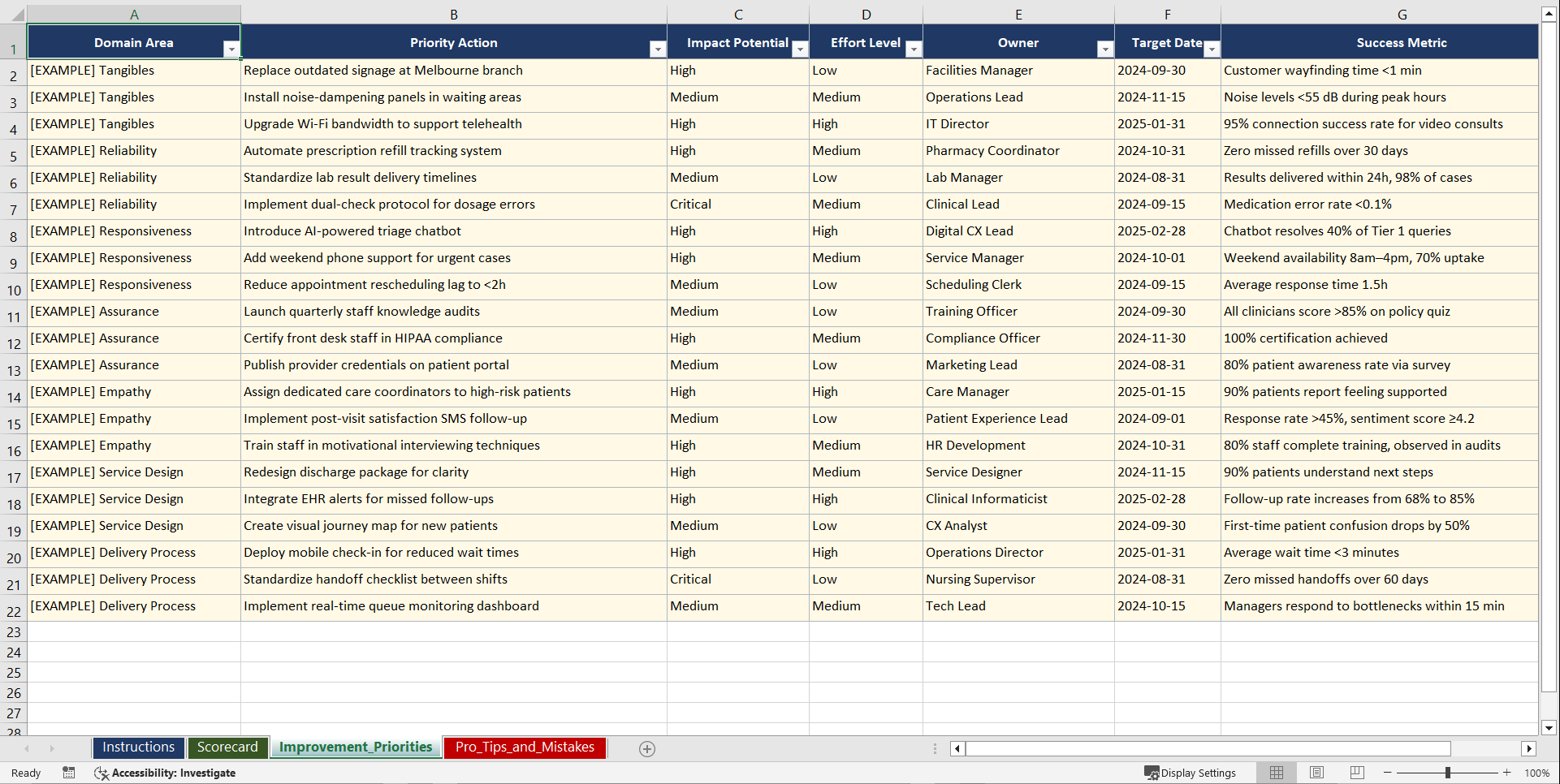 Master the SERVQUAL Framework Playbook (Excel template (XLSX)) Preview Image