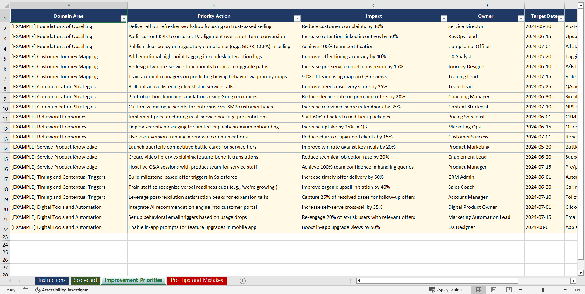 Mastering Upselling and Cross Selling in Service Playbook (Excel template (XLSX)) Preview Image