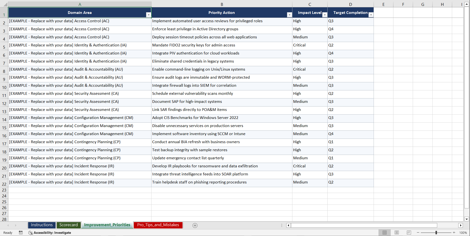NIST SP 800 53 Security Controls Implementation Playbook (Excel template (XLSX)) Preview Image
