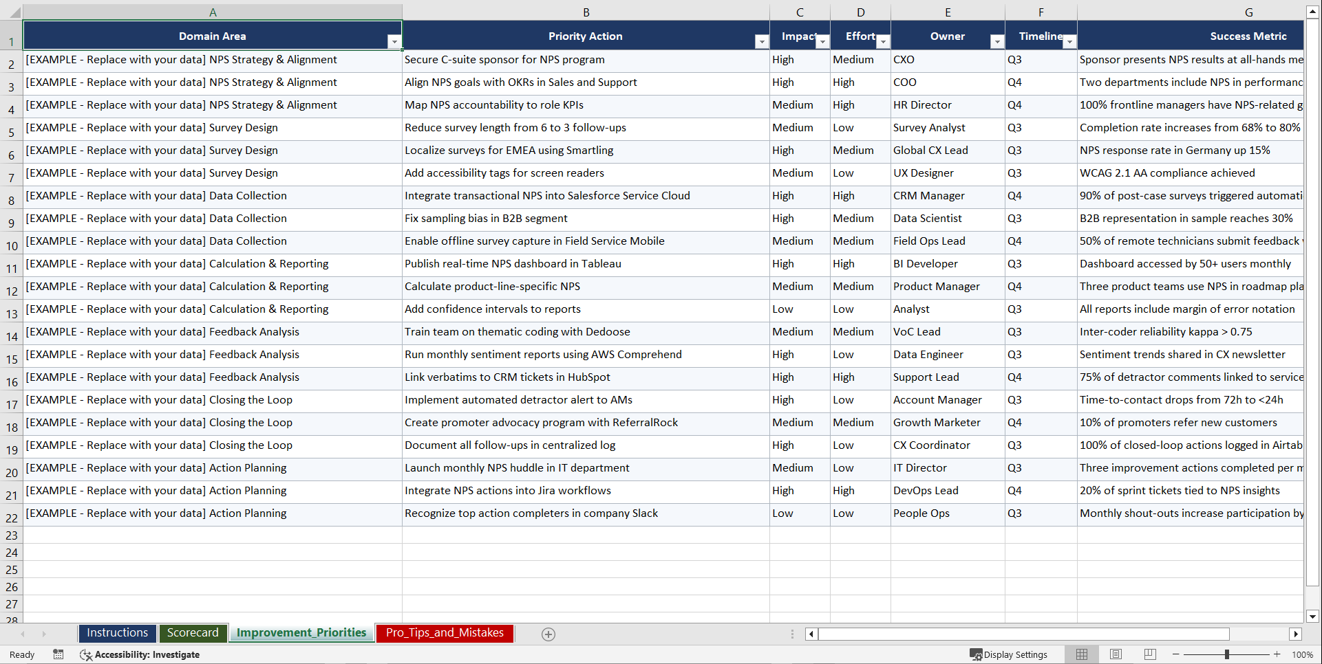Net Promoter Score Implementation Playbook (Excel template (XLSX)) Preview Image