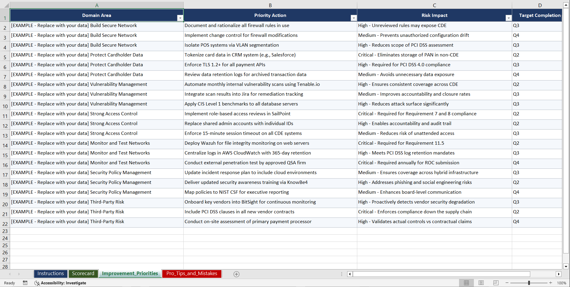 PCI DSS Payment Card Industry Compliance Playbook (Excel template (XLSX)) Preview Image