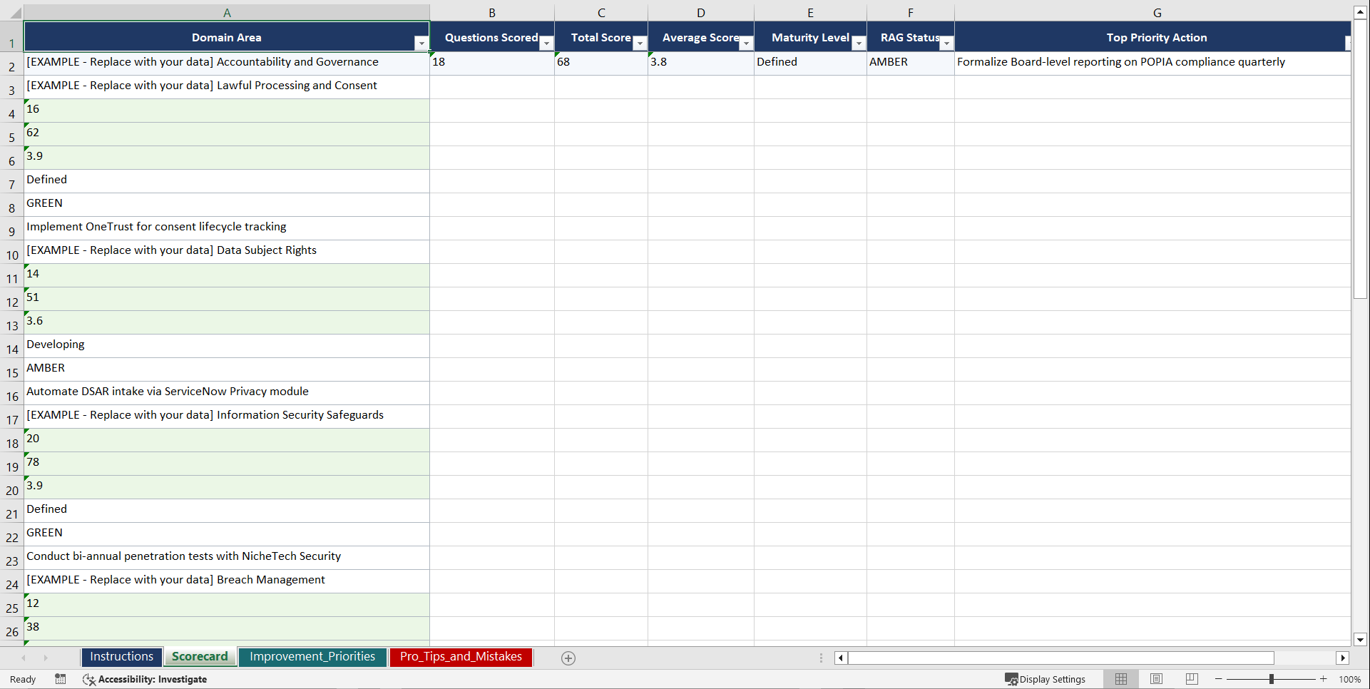 POPIA South Africa Data Protection Playbook (Excel template (XLSX)) Preview Image